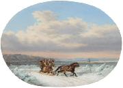 Cornelius Krieghoff Crossing the Ice at Quebec' oil painting reproduction